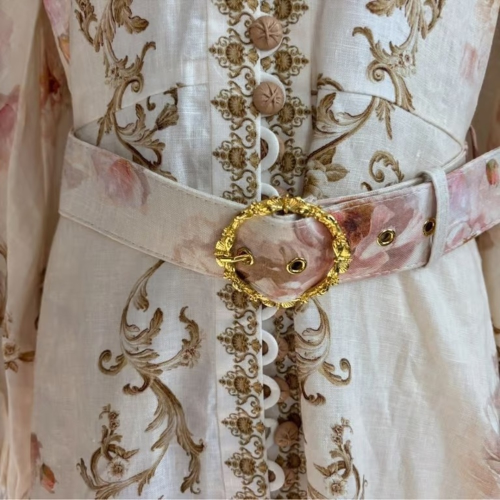 NWOT zimmermann Ivory Floral & Gold Embroidered Maxi Dress with Belt - Picture 5 of 7